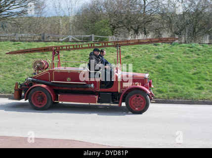 Panned shot of vintage Dennis fire engine Beamish Museum north east England UK Stock Photo