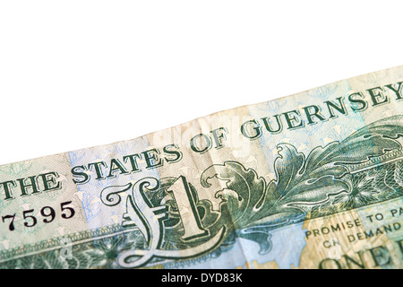 A one pound note from the Island of Jersey on a white background. Stock Photo