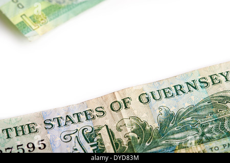 A one pound note from the Island of Jersey on a white background. Stock Photo