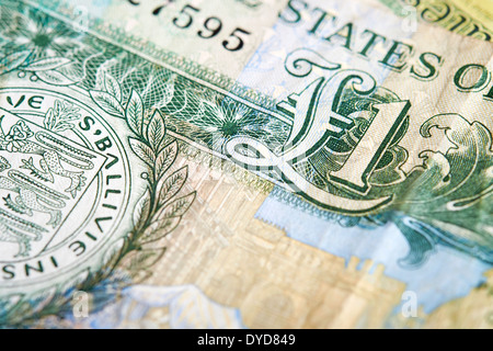 A one pound note from the Island of Jersey on a white background. Stock Photo