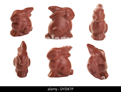 Easter chocolate bunnies on a white background. Stock Photo
