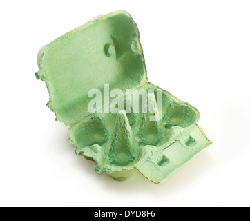 A green empty egg box on a white background. Stock Photo
