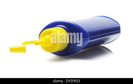 Blue Plastic Container Lying On White Background Stock Photo