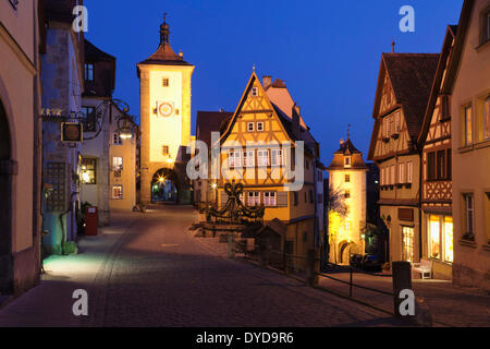 Siebers Tower, Plönlein and Kobolzell Gate, Rothenburg ob der Tauber, Romantic Road, Franconia, Bavaria, Germany Stock Photo