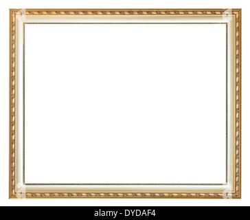 ancient silver classic wooden picture frame with cut out canvas isolated on white background Stock Photo