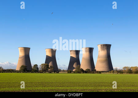 The cooling towers of the old power station near Willington. Stock Photo