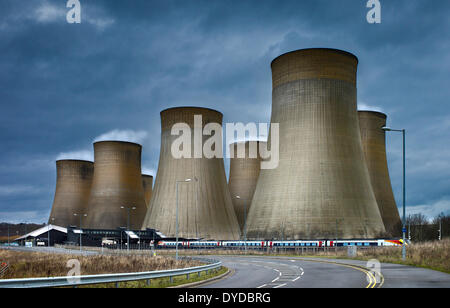 Ratcliffe on Soar power station adjacent to East Midlands Parkway railway station. Stock Photo