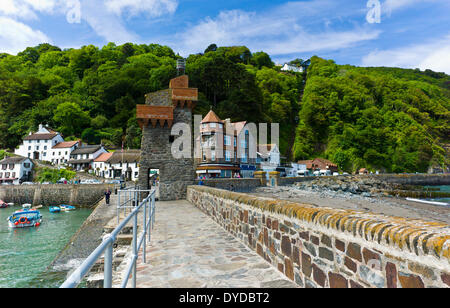 The Rhenish tower on the harbour wall at Lynmouth. Stock Photo