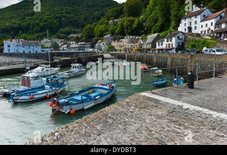 Lynmouth harbour showing the valley down which the floodwaters raged in August 1952. Stock Photo