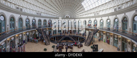 Panoramic interior view of Leeds Corn Exchange. Stock Photo