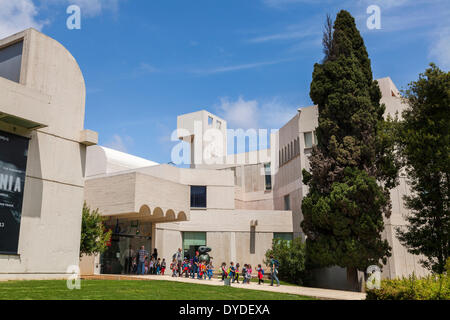 Young school children leaving the Fundacio Joan Miro Foundation in Barcelona. Stock Photo