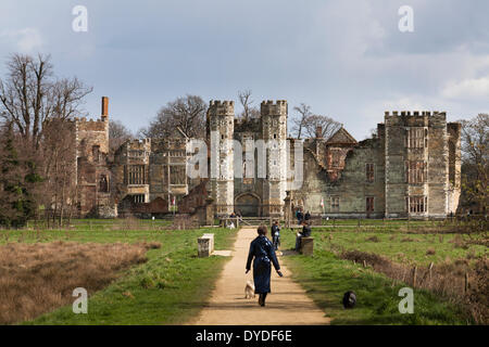 The ruins of the historic tudor house named Cowdray House at Midhurst. Stock Photo