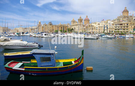 A view across the harbour at Valletta toward the church of St Lawrence. Stock Photo