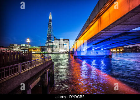 The Shard and London Bridge at dusk. Stock Photo