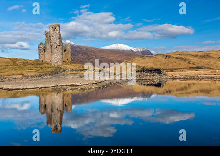 Ardvreck Castle which is a ruined 16th century castle on the shores of Loch Assynt. Stock Photo