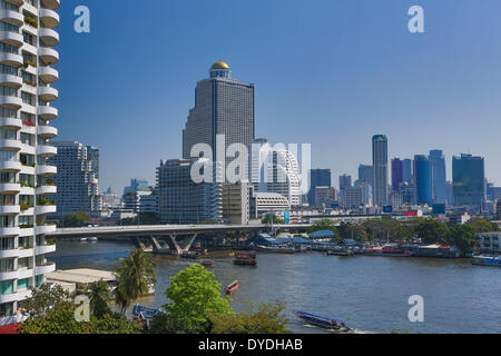 Bangkok, City, Saphan Taksin, Thailand, Asia, boat, river, skyline, state tower, touristic, travel Stock Photo