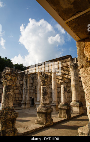 Ruins of the old synagogue in Capernaum by the Sea of Galilee, Israel. Stock Photo