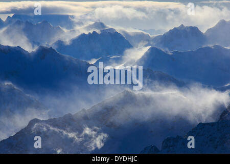 Gradations Alps detail view Titlis mountain mountain panorama mountains Grisons Alps mist haze mountains background massif, Stock Photo