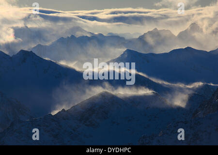 Gradations Alps detail view Titlis mountain mountain panorama mountains Grisons Alps mist haze mountains background massif, Stock Photo