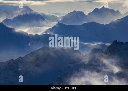 Gradations Alps detail view Titlis mountain mountain panorama mountains Grisons Alps mist haze mountains background massif, Stock Photo