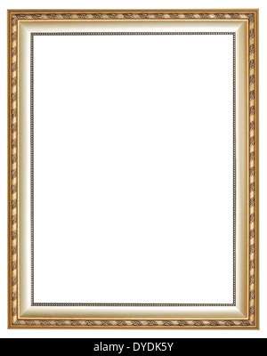 vertical ancient silver classic wooden picture frame with cut out canvas isolated on white background Stock Photo