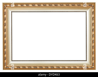 ancient silver classic wide wooden picture frame with cut out canvas isolated on white background Stock Photo