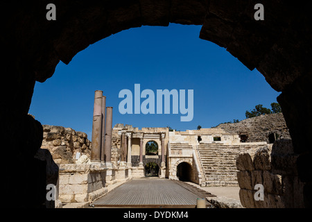 Amphitheater, Ruins of the Roman-Byzantine city Scythopolis, Tel Beit Shean national Park, Beit Shean, Israel. Stock Photo