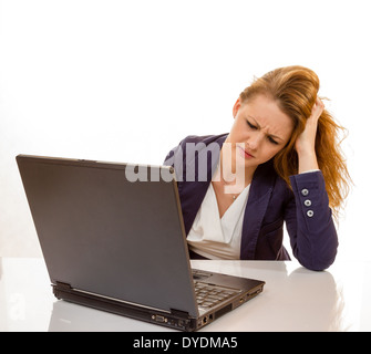 100 percent pure white background, teen girl is depressed Stock Photo