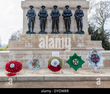 Guards Division Memorial honours dead soldiers of 5 regiments of World Wars - St. James's Park, Horse Guards Road, London, UK Stock Photo