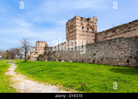 The old land walls of Theodosius II near the 1453 Panorama Museum, Topkapi district, Istanbul,Turkey Stock Photo