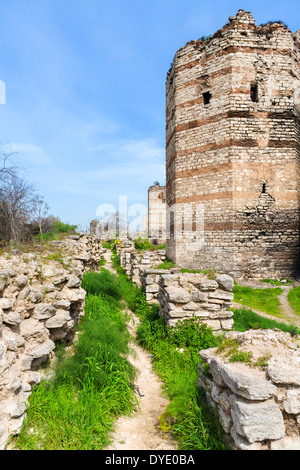 The old land walls of Theodosius II near the 1453 Panorama Museum, Topkapi district, Istanbul,Turkey Stock Photo