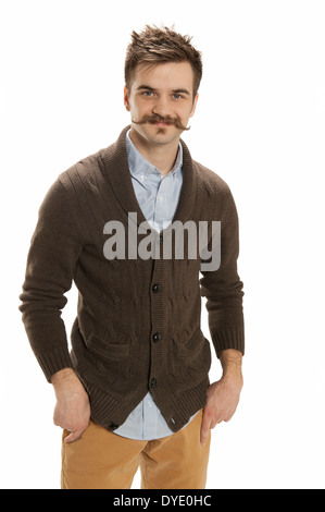 Attractive young man with his hands in his pockets, isolated on white background Stock Photo