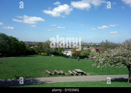 View north from top of Telegraph Hill in South London with Battersea power station on horizon Stock Photo