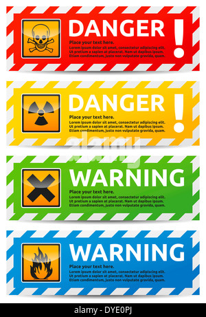 Colored Danger banner collection, set with shadow on white background Stock Photo