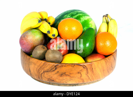 Bowl of fruit cutout on a white background, concept - health, health eating, one of five per day; UK Stock Photo