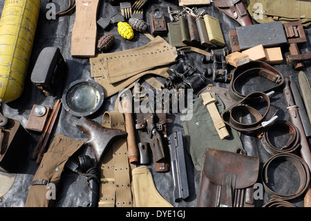 military memorabilia on market stall, normandy, france Stock Photo