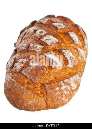 One loaf of rustic homemade farmhouse bread isolated on white background Stock Photo