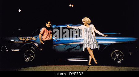 Candy Clark and Charlie Martin Smith, on-set of the Film, 'American Graffiti', 1973 Stock Photo