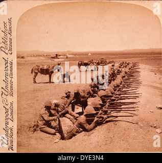 British Soldiers Firing on the Boers from Orange River Trenches, South Africa, Second Boer War, Stereo Albumen Photograph circa 1900 Stock Photo