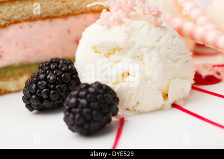 Vanilla ice cream with blackberries Stock Photo