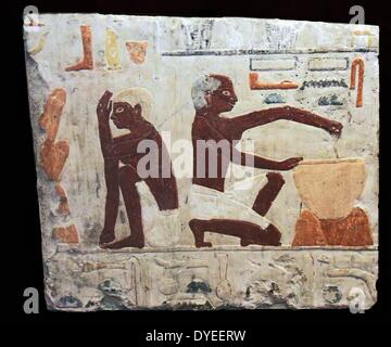 Cooking and making bread ancient egyptian painted freeze Musee du Stock