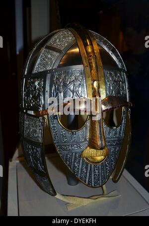 Replica of Sutton Hoo; ship-burial helmet 7th Century. The panels are ...