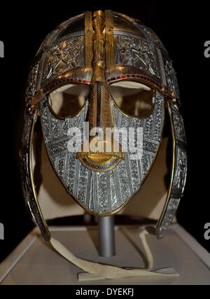 Replica of Sutton Hoo; ship-burial helmet 7th Century. The panels are ...