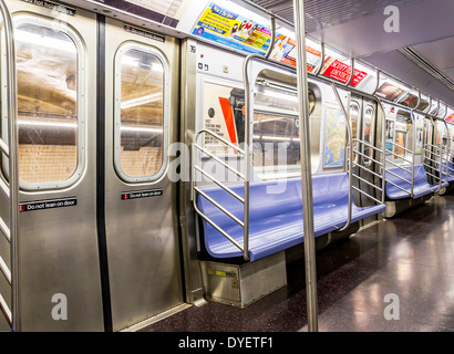 Inside an Empty New York City Subway Train Stock Photo