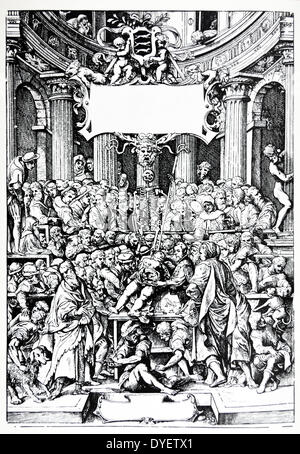 The Plates from the Epitome of the De Humani Corporis Fabrica by Andreas Vesalius, (1514-1564)  Early draft for the Title Page of the first edition of 'de Humani Corporis Fabrica' 1543. Stock Photo
