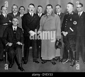 From Left to right: Nazi leaders photographed in 1933; Justice Minister Kerri, Josef Goebbels, Adolf Hitler, Ernst Roehm; Herman Goring, Minister Darre, Heinrich Himmler head of the SS, Deputy Fuhrer Rudolf Hess, Finace Minister Frick Stock Photo