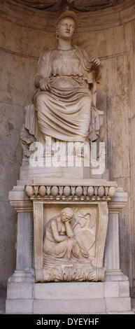 Architectural relief detail from the entrance/courtyard to the Capitolini museums, in Rome, Italy. The museums themselves are contained within 3 palazzi as per designs by Michelangelo Buonarroti in 1536, they were then built over a 400 year period. Stock Photo