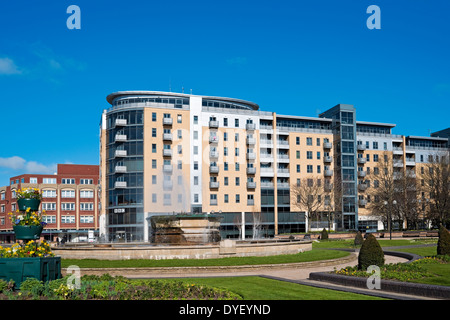 BBC TV broadcasting offices exterior and luxury flats apartments Queens Gardens Hull East Yorkshire England UK United Kingdom GB Great Britain Stock Photo