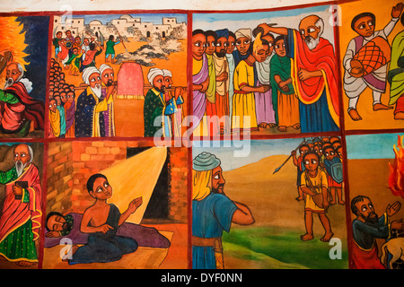 Naive Paintings (Ethiopian style) of biblical stories in a church in kalacha Kenya Stock Photo