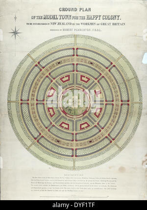 Ground plan of the model town for the happy colony to be established in New Zealand by the workmen of Great Britain. designed by Robert Pemberton. 1854 Stock Photo